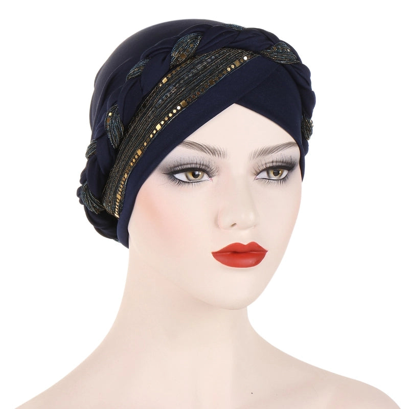 New Sequined Braid Hat Fashion Headscarf Hat Women's Travel Pullover Hat