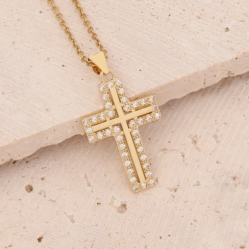 Fashion Cross Copper Inlaid Zircon 18K Gold Plated