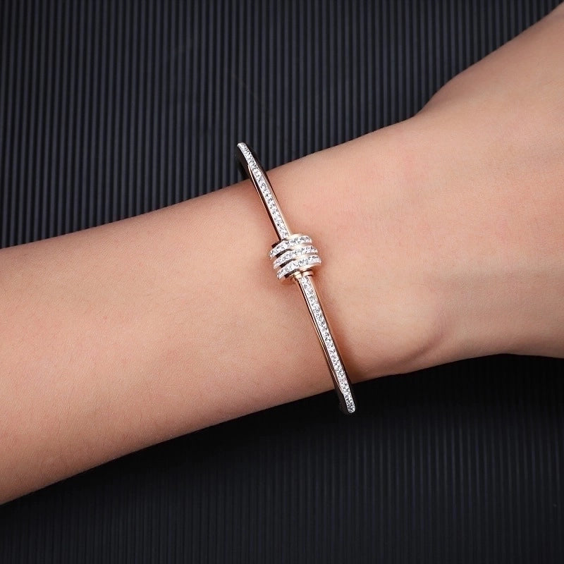Minimalist Geometric Titanium Steel Plating Inlay Zircon 18k Gold Plated Bangle