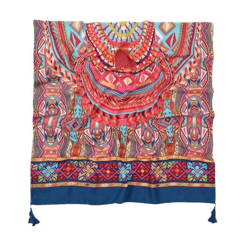 Women's Retro Color Block Polyester Printing Scarf