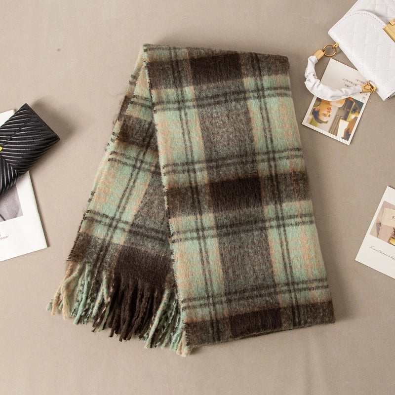 Brown Striped Scarf Women's Autumn And Winter  Trendy Winter Warm Imitation Cashmere Windproof Scarf For Students