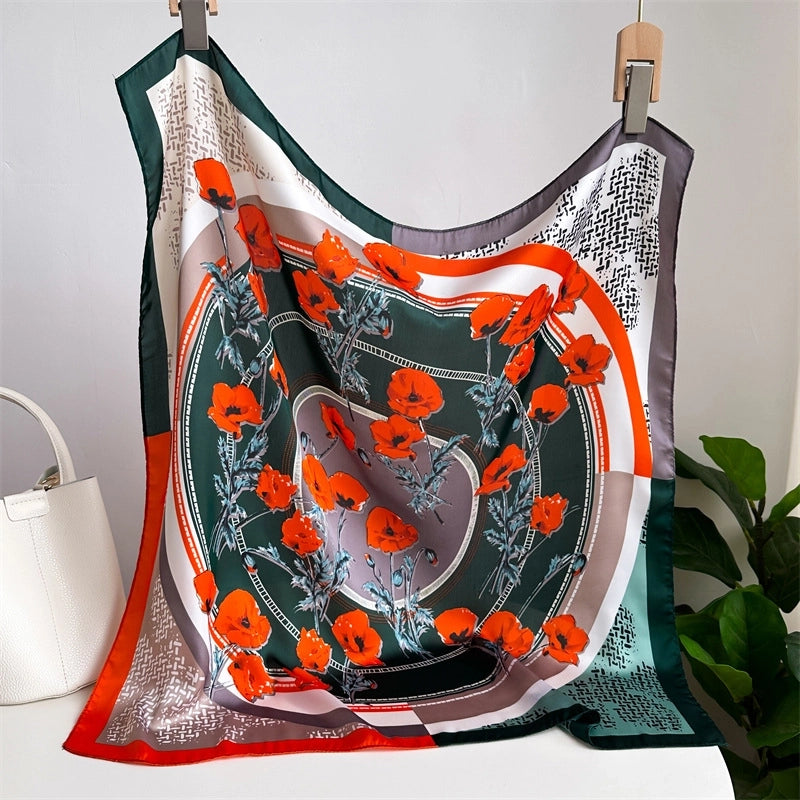 Unisex Casual Minimalist Stripe Flower Polyester Satin Printing Silk Scarf