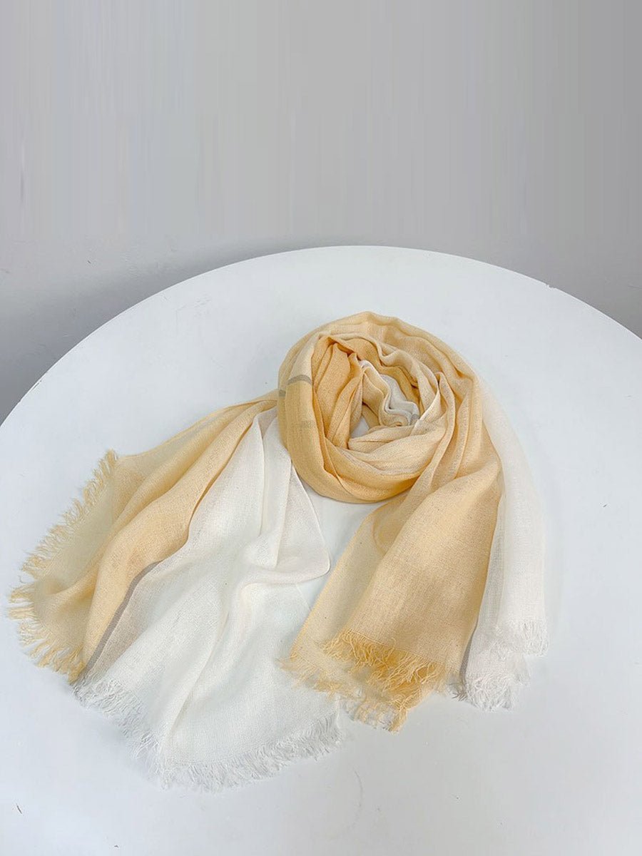 Women Vintage Colorblock Stripe Tassel Cotton Linen Scarf