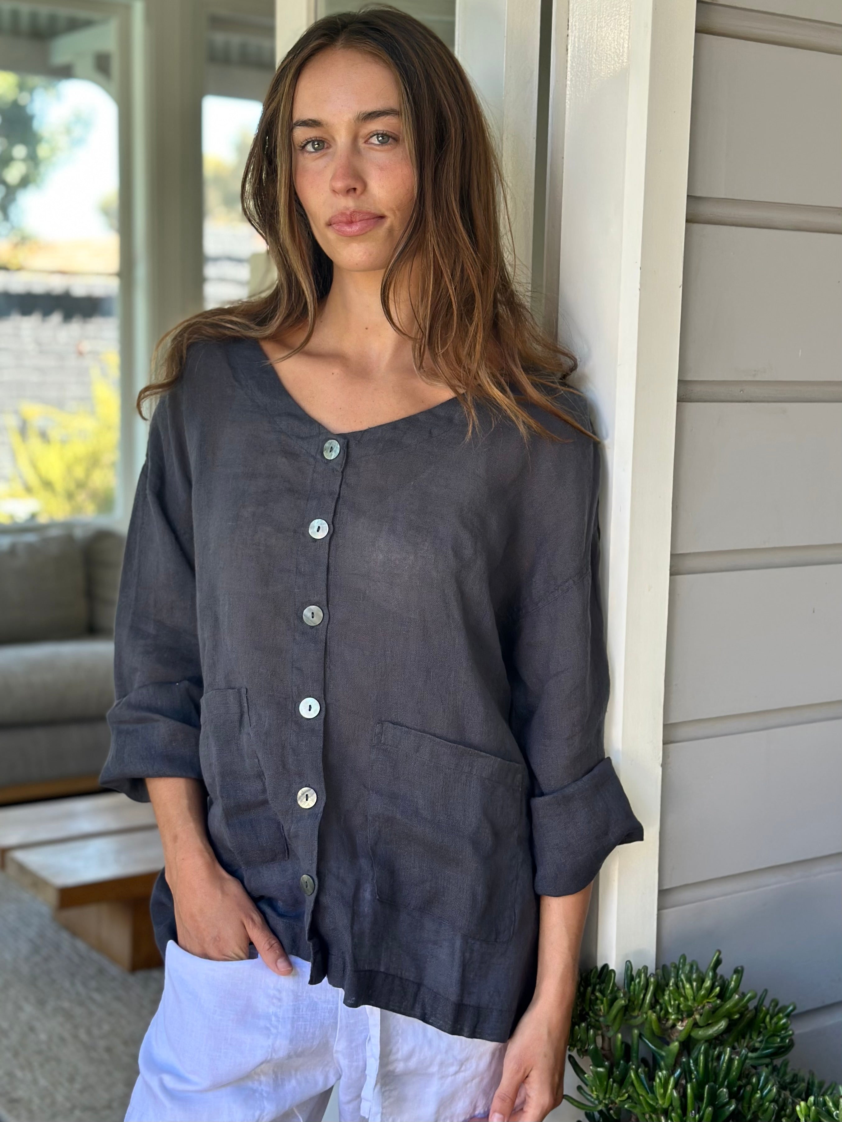 jamie jacket - charcoal linen
