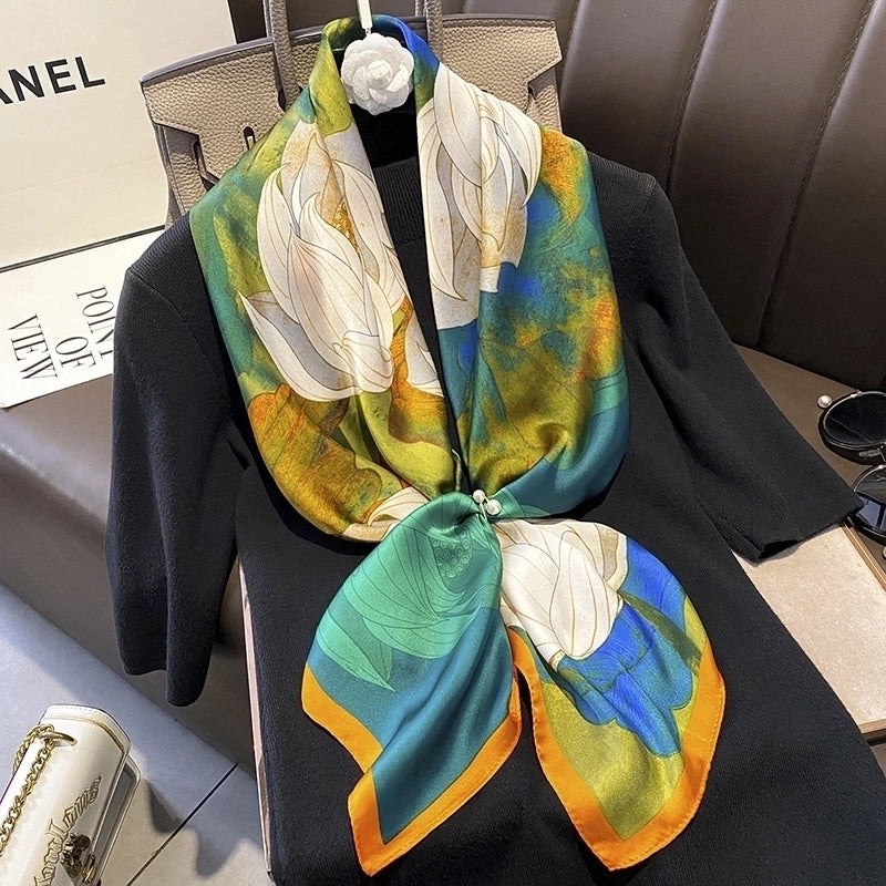 Women's Elegant Printing Satin Printing Silk Scarf