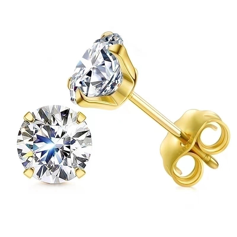 1 Set 1 Pair Minimalist Classic Style Round Plating Inlay Stainless Steel Zircon 18k Gold Plated Ear Studs