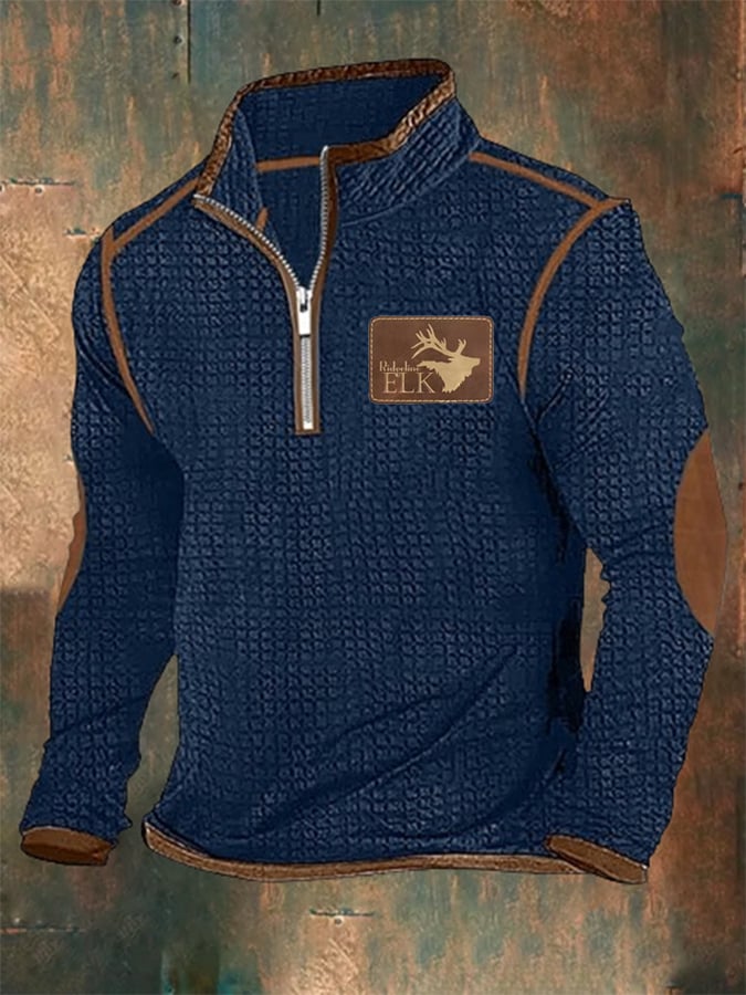 Men's Western Retro Contrast Print Stand Collar Zipper Sweatshirt