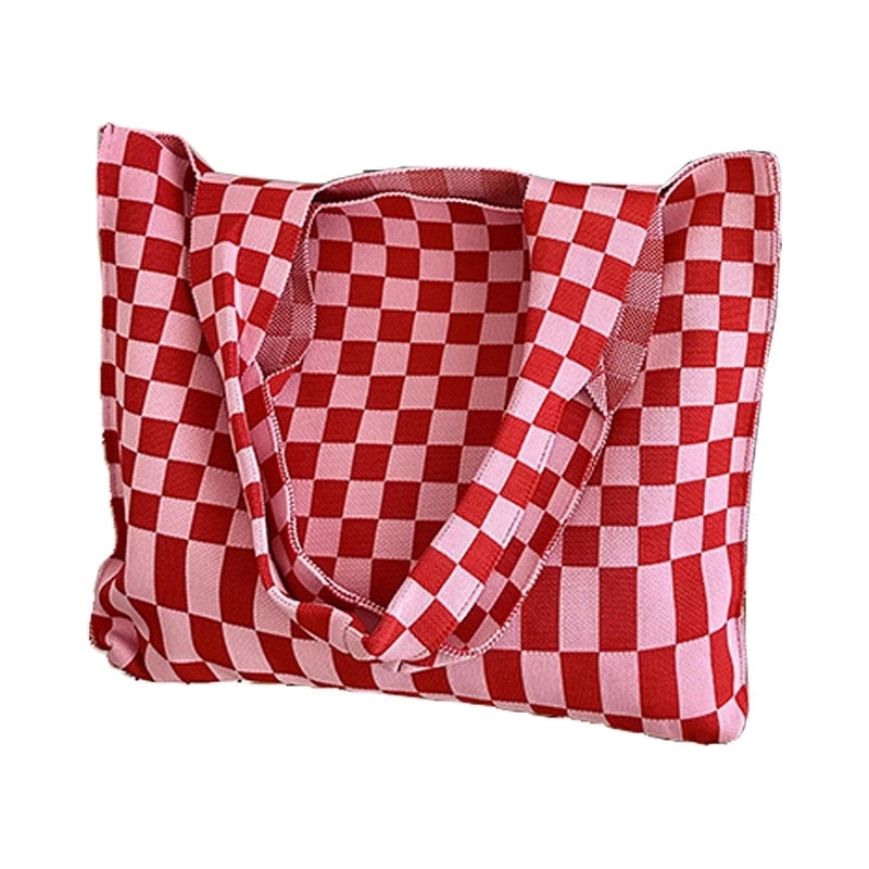 Women's Medium Polyester Plaid Basic Classic Style Square Open Tote Bag