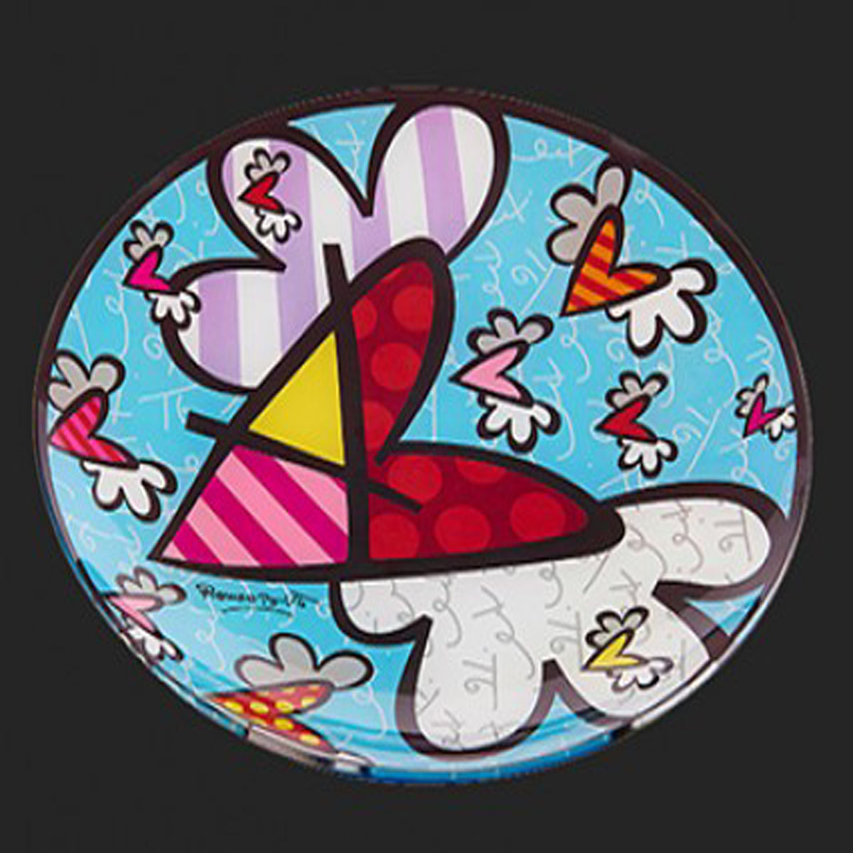 Britto Flying Heart Round Glass Plate