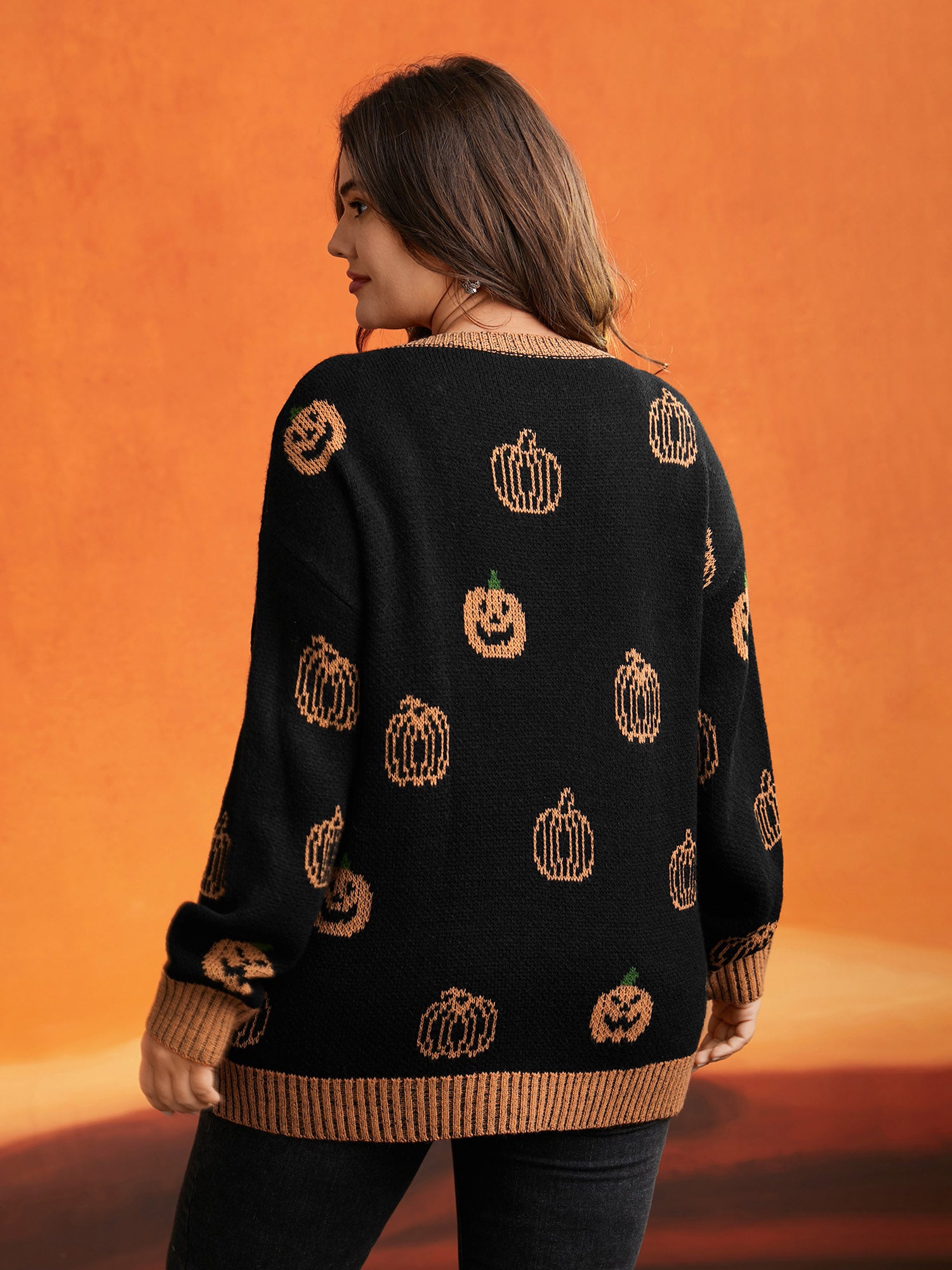 Pumpkin Patch Contrasting Color Hemline Pullover