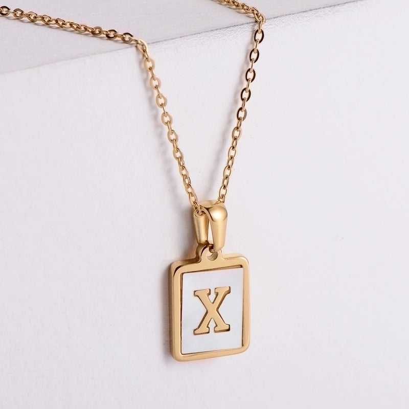 304 Stainless Steel 18K Gold Plated Minimalist Plating Letter Shell Pendant Necklace