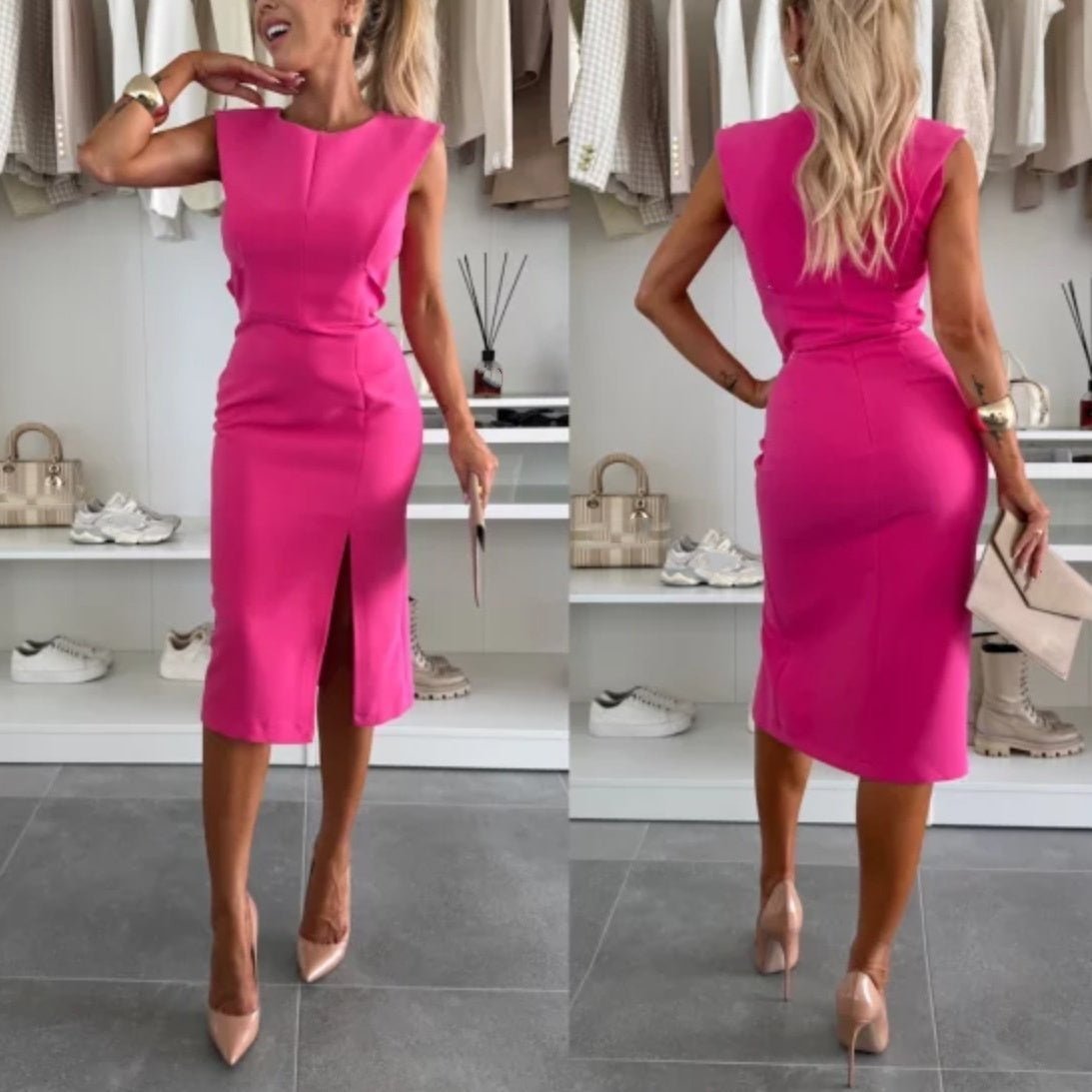 Women’s Sleeveless Bodycon Dress with Slit