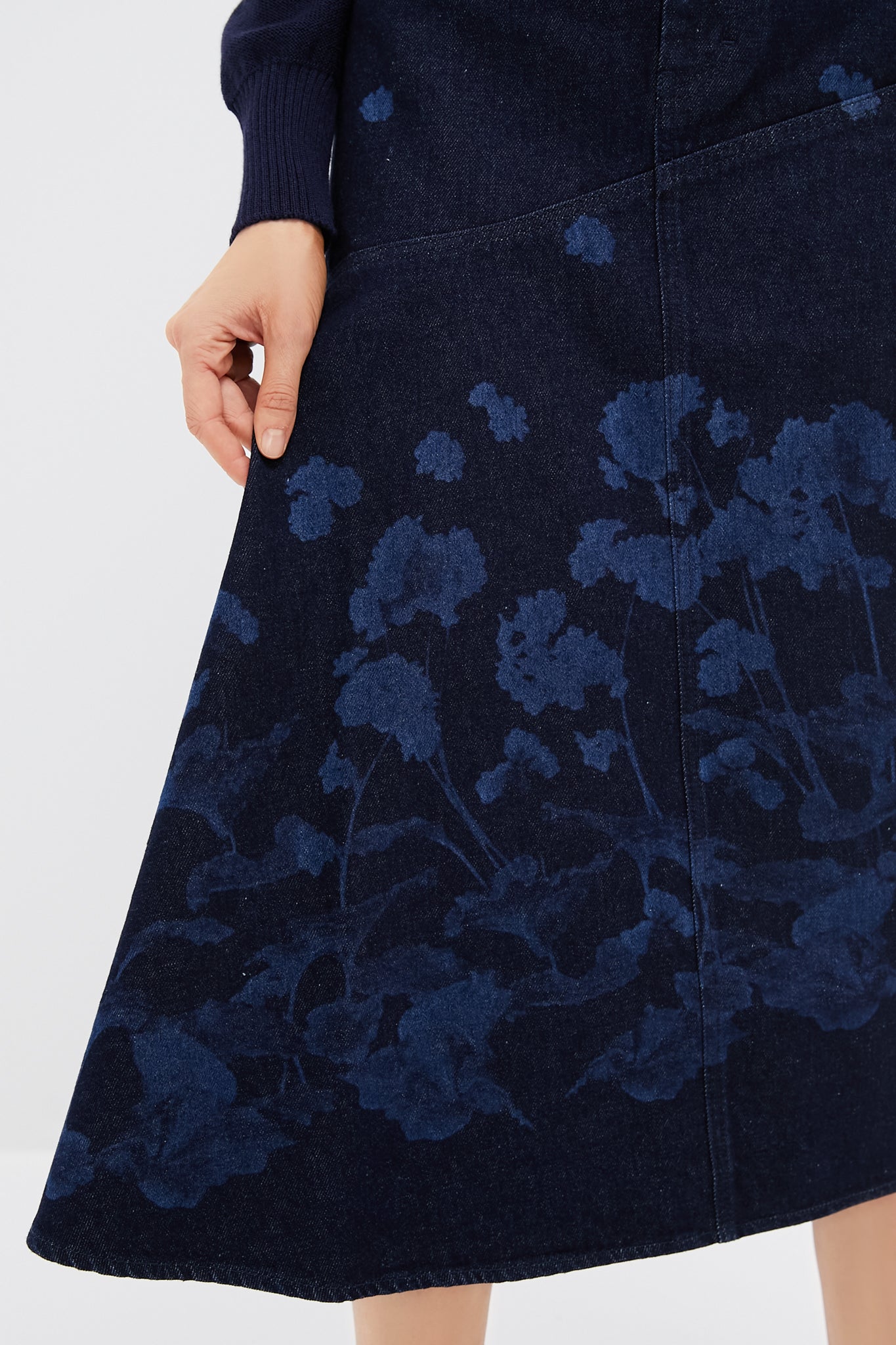 Elena Garden Indigo Draped Midi Skirt