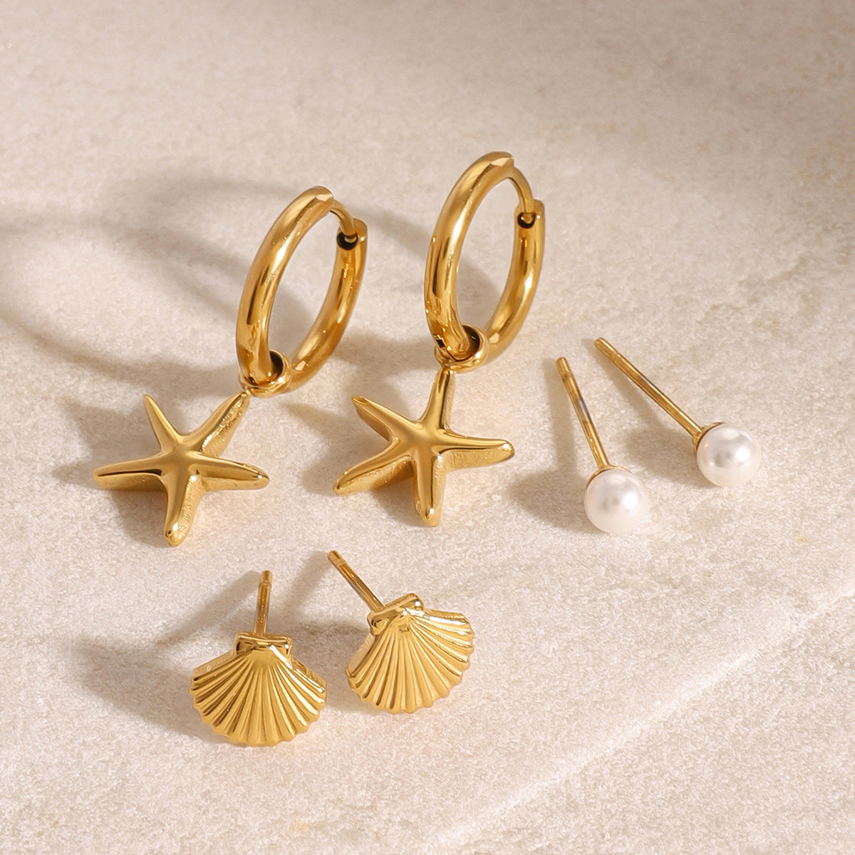 Ear Stainless Steel Starfish Earrings Pearl Earrings Shell Ear Buckle Titanium Steel Earring
