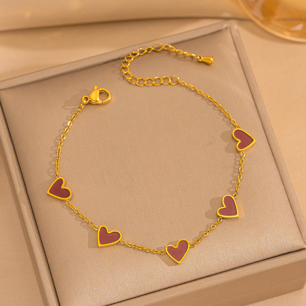 Hot Sale Fashion Simple Versatile Stainless Steel Plated 18K White Shell Heart Gold Bracelet