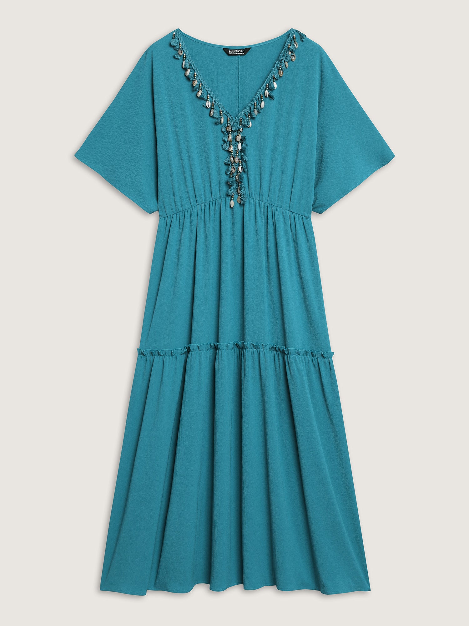 Collar Seashells Tassels Tiered Maxi Dress