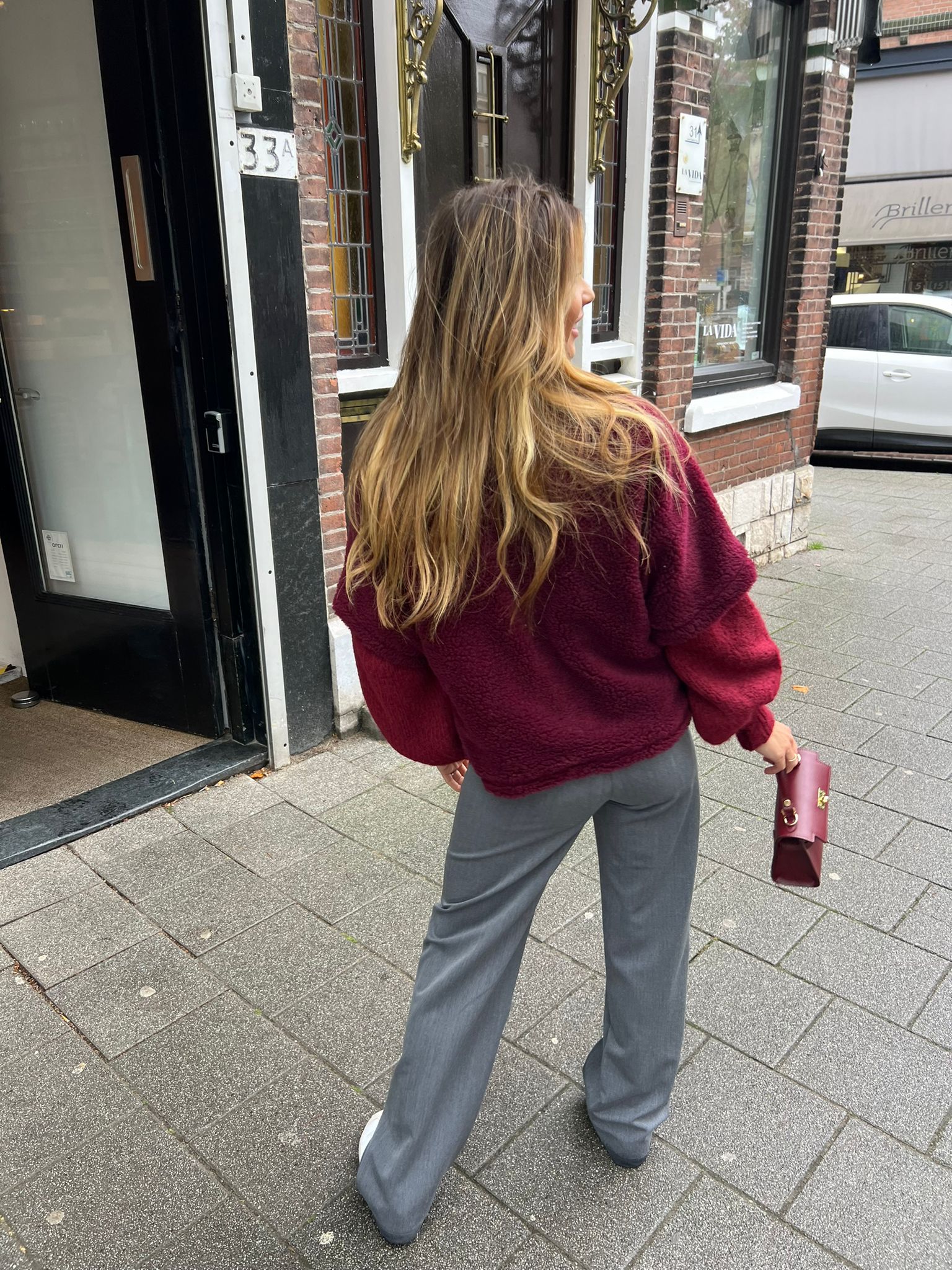 Teddy Poncho Jacket Bordeaux