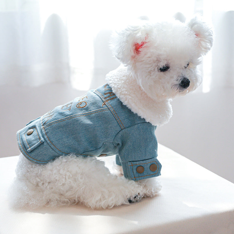 Letter Printed Fleece Denim Pet Coat