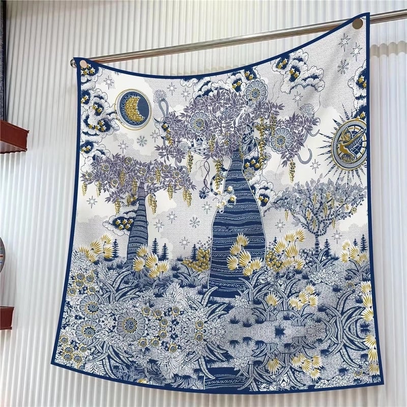 New High Quality Twill Forged Large Square Fashion 90*90cm Printed Silk Scarf Sunscreen Shawl Scarf