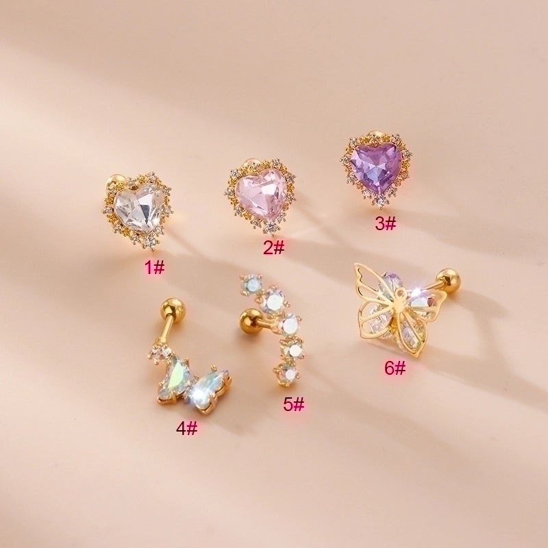 1 Piece Ear Cartilage Rings & Studs Fashion Heart Shape Butterfly 316L Stainless Steel  Copper Inlay Zircon