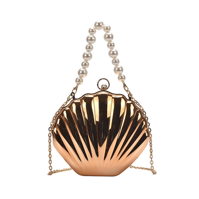 Gold Silver Black Arylic Solid Color Pearls Shell Evening Bags