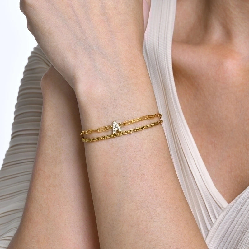 201 Stainless Steel 18K Gold Plated IG Style Inlay Letter Zircon Bracelets