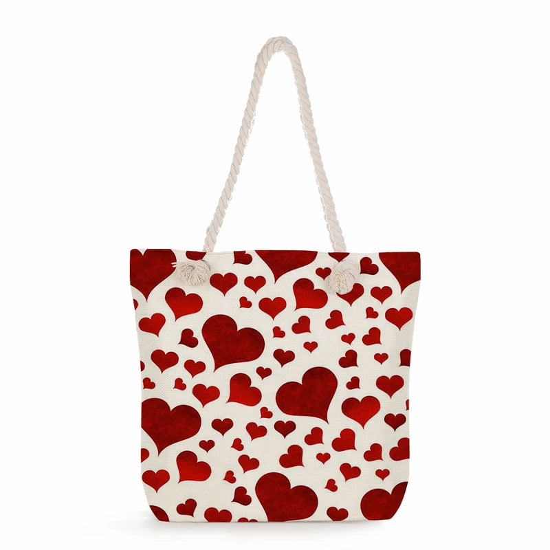 Women's Cotton And Linen Heart Shape Classic Style Square Zipper Tote Bag