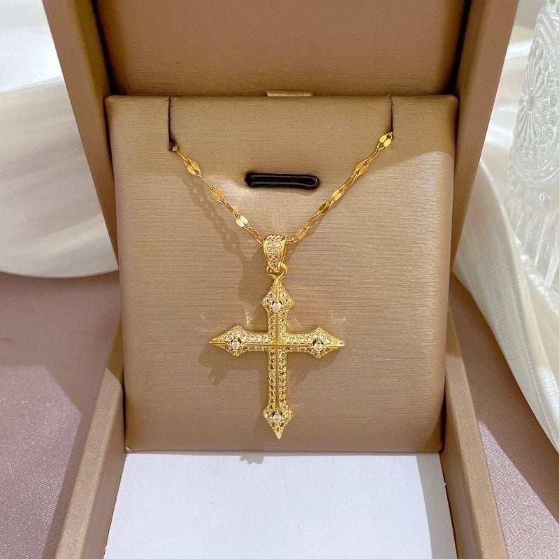 Minimalist Cross Titanium Steel Copper Zircon Pendant Necklace In Bulk