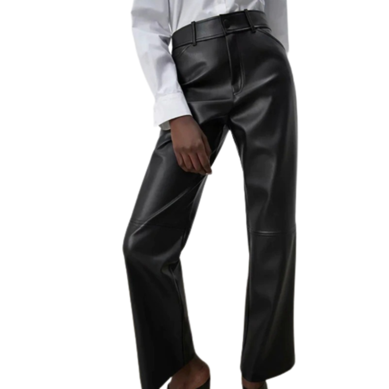 Faux Leather Wide Leg Casual Trouser Pants