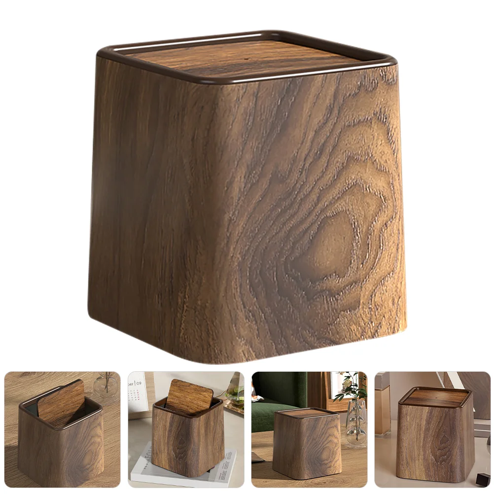 DESKTOP TRASH CAN OFFICE SMALL GARBAGE RETRO WOODEN WASTEBASKET