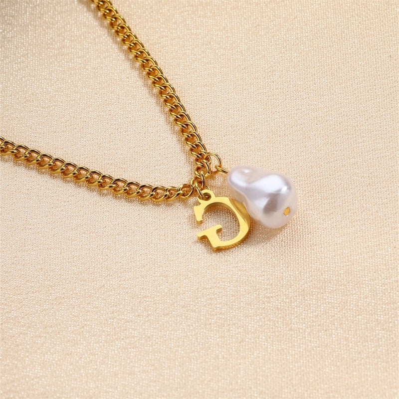 304 Stainless Steel Titanium Steel IG Style Minimalist Pearl Letter Pendant Necklace