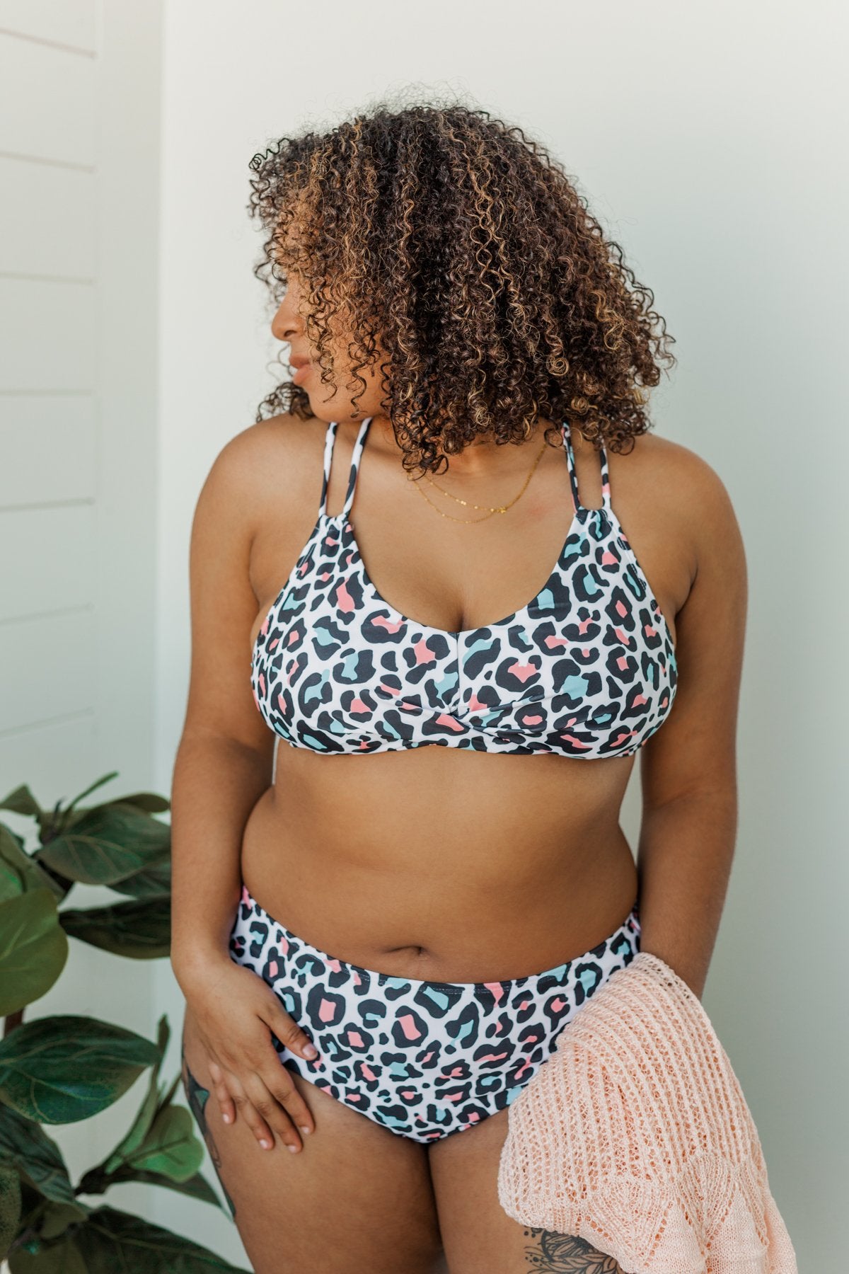 Bask In The Sun Mid-Rise Swim Bottoms- Multi-Color Leopard