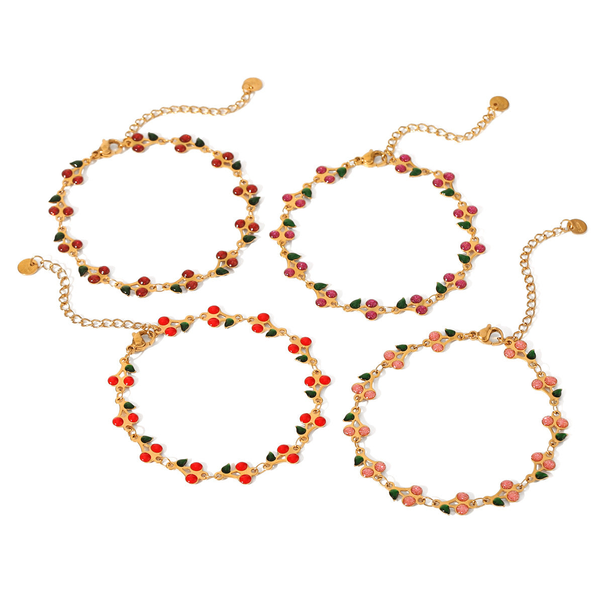 18K Gold Stainless Steel Oil Drop Cherry Bracelet Women'S Versatile Titanium Steel Hand Jewelry Fruit