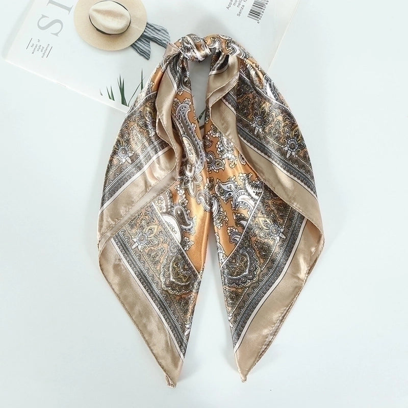 Women's Pastoral Color Block Cashew Nuts Satin Camellia Lily Flowers Silk Scarf