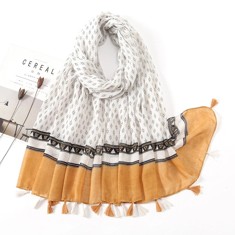Women'S Sweet Flower Cotton And Linen Tassel Scarf