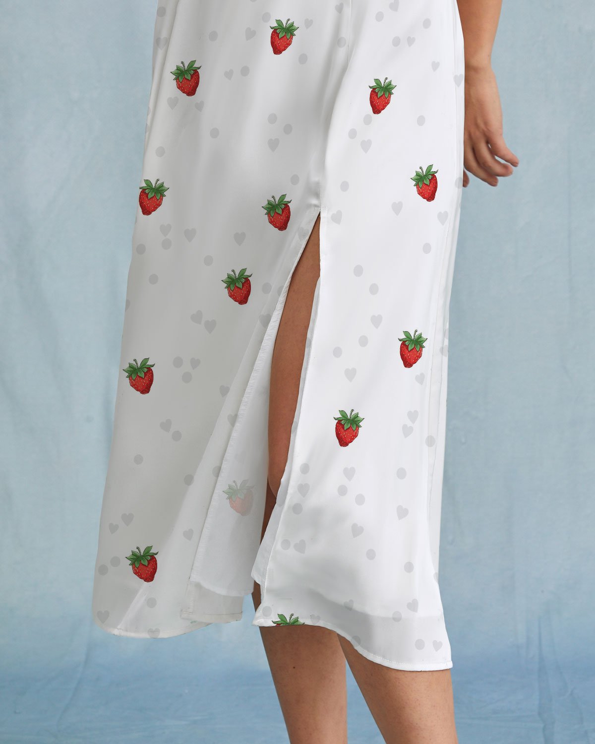 The White Strawberry Tie Strap Slit Midi Dress