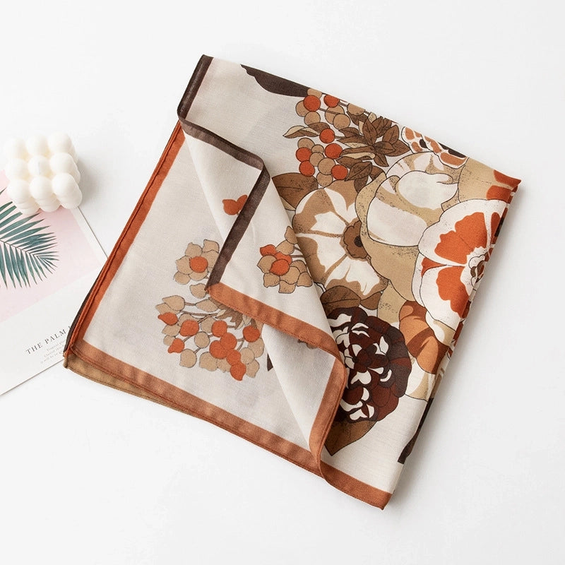 Women's Retro Plaid Flower Satin Silk Scarf