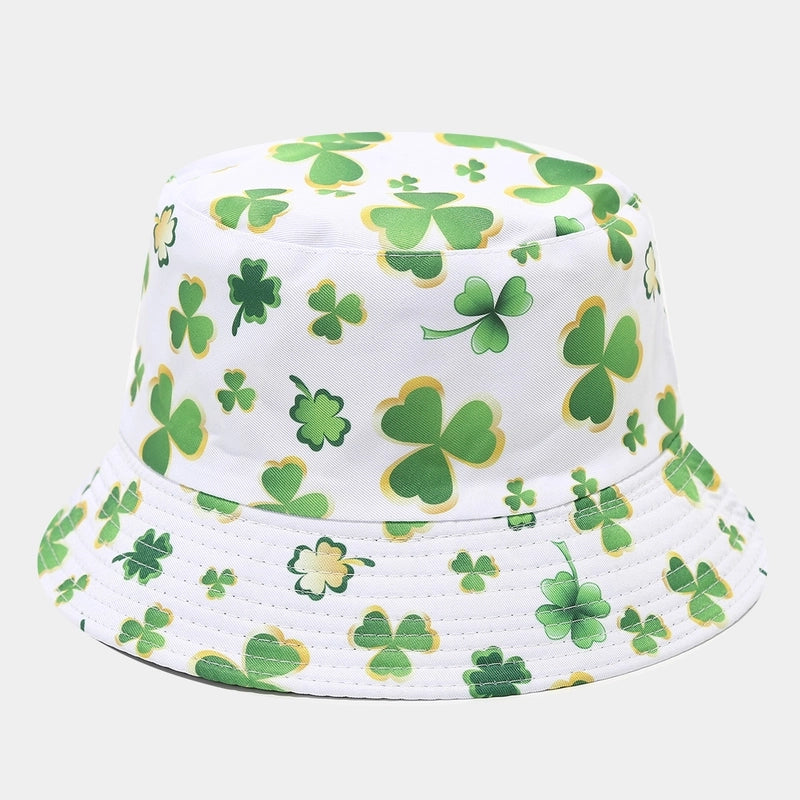 Unisex Classic Style Shamrock Printing Wide Eaves Bucket Hat