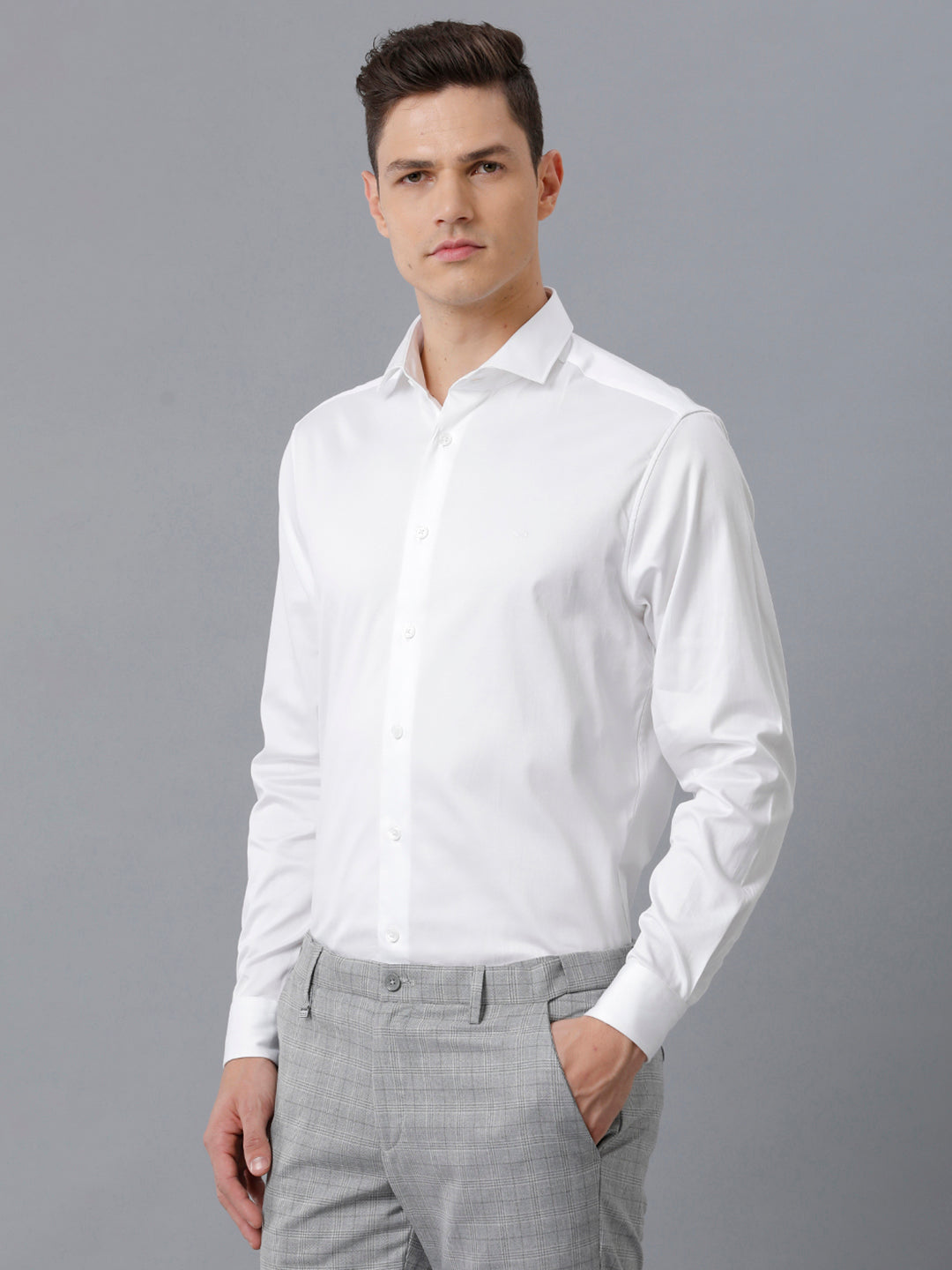 Mens Regular Fit Solid White Formal Linen Shirt (LUKE)