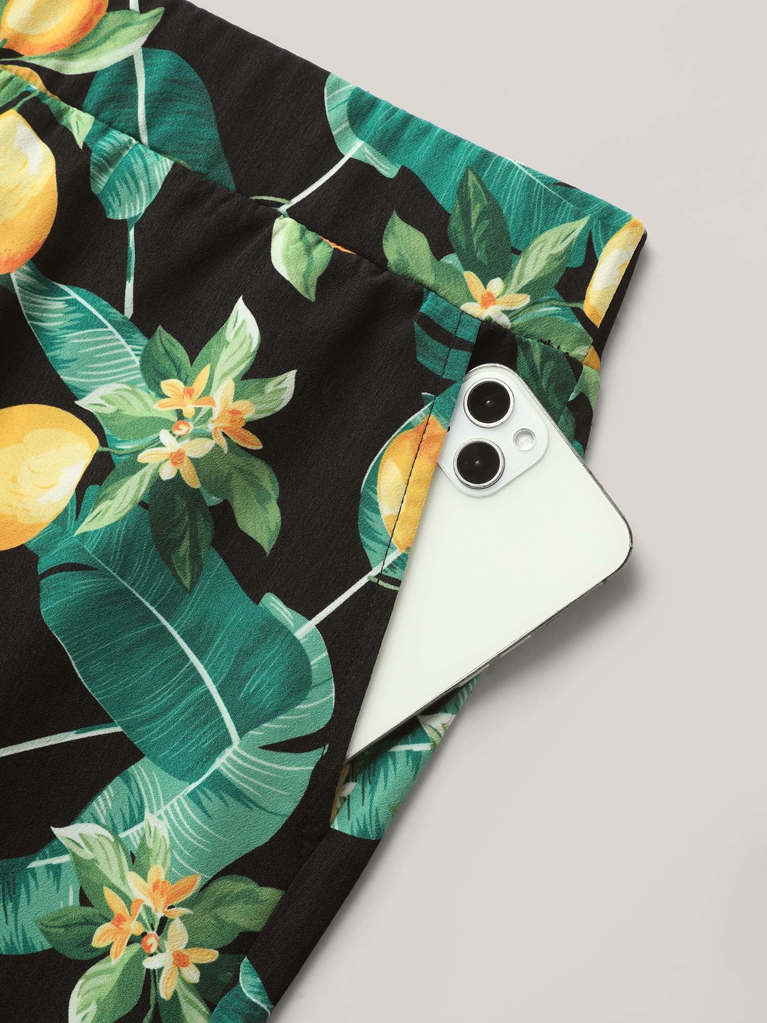 Citrus Print Wide-Leg Pants