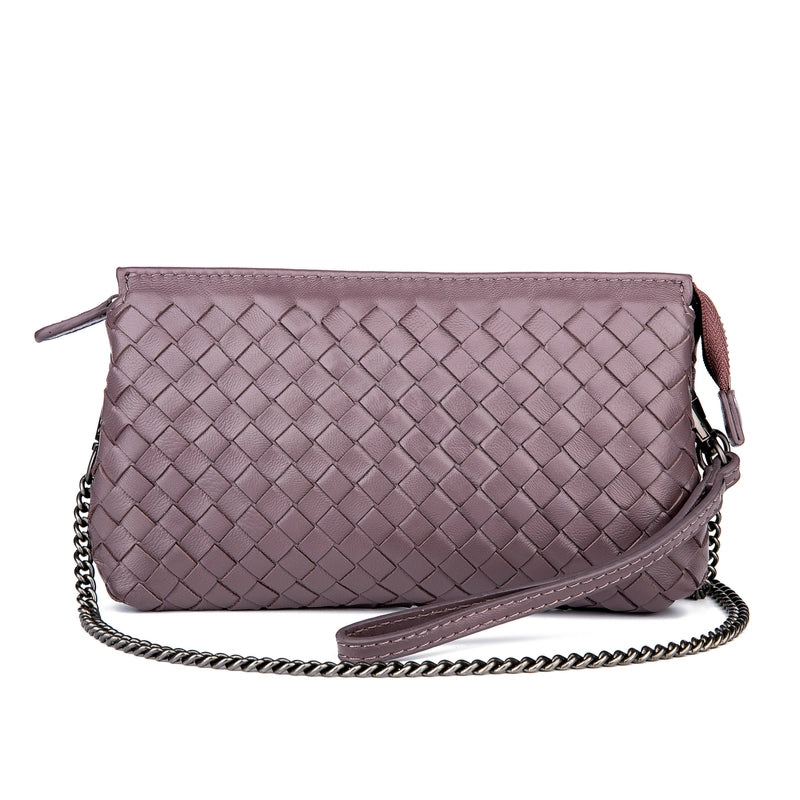 Women's Medium Leather Solid Color Vintage Style Classic Style Weave Square Zipper Crossbody Bag