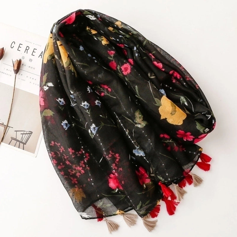 Women's Fashion Flower Voile Polyester Winter Scarves