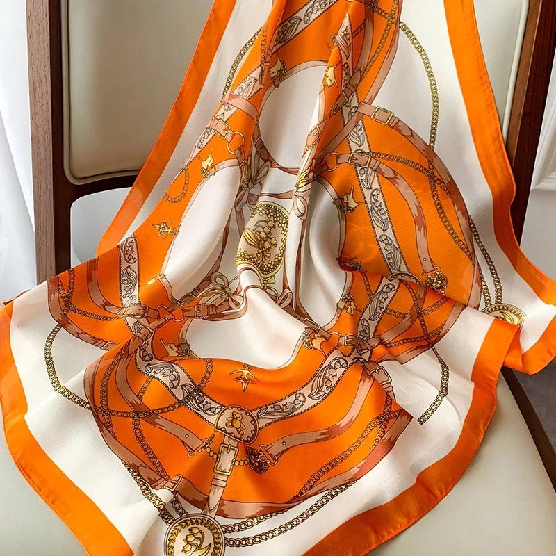 Silk Scarf Women's Small Square Scarf Hair Band Matching Shirt Suit Spring And Autumn Thin Vintage French Style Tube Top Tie Bag Internet Popular