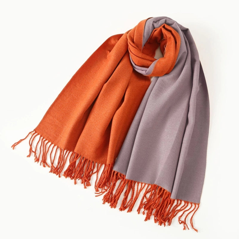 Women's Elegant Minimalist Color Block Imitation Dehaired Angora Tassel Scarf