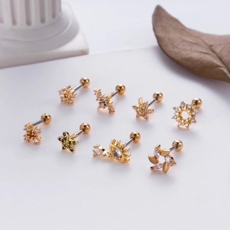 1 Piece Ear Cartilage Rings & Studs IG Style Star Eye Flower Copper Plating Inlay Zircon