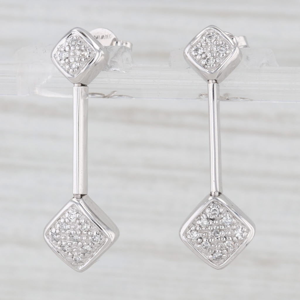 0.10ctw Pave Diamond Drop Earrings 14k White Gold