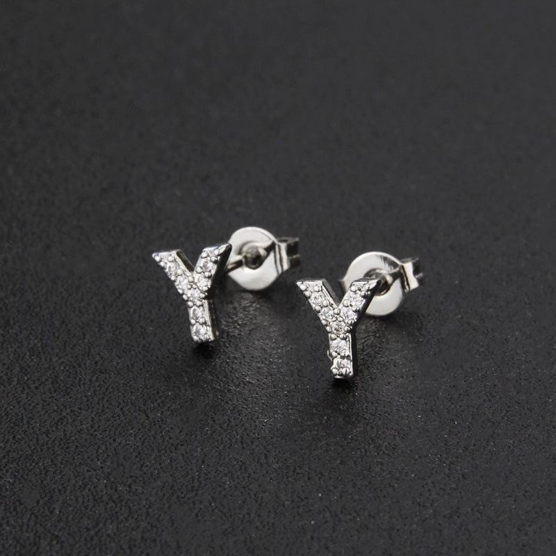 1 Pair Fashion Letter Inlay Copper Zircon Gold Plated Ear Studs