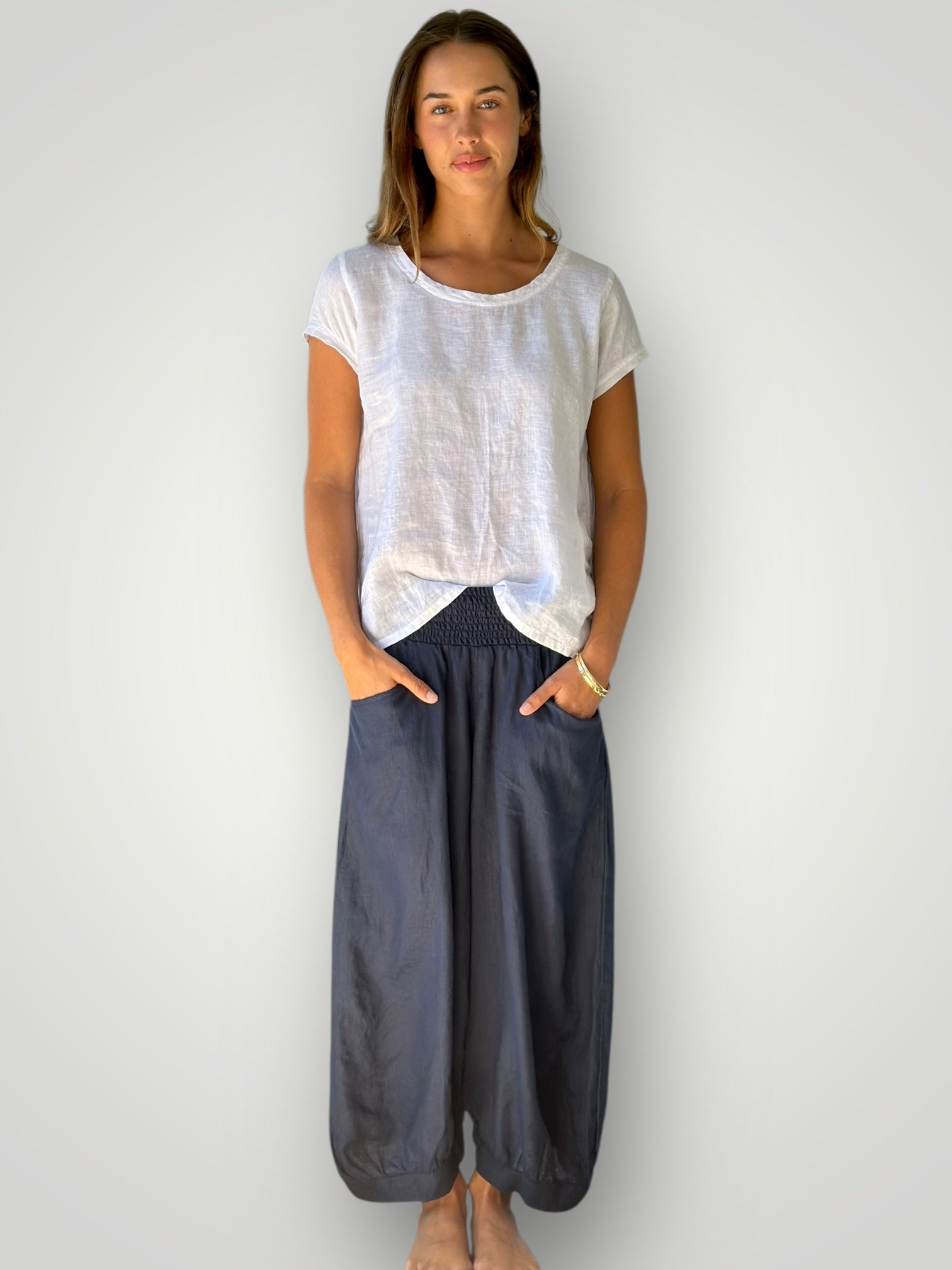 jackie pants - navy linen
