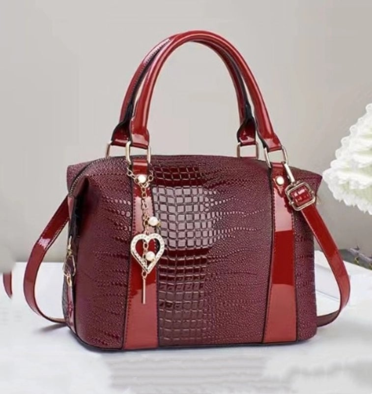 Women's Large PU Solid Color Streetwear Sewing Thread Bucket Zipper Shoulder Bag Handbag