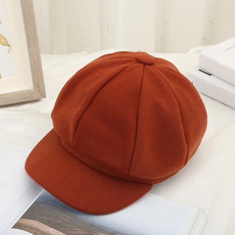 Octagonal Hat New Female Autumn And Winter Korean Woolen Hat Warm Fashion Retro Duck Tongue Beret Spot